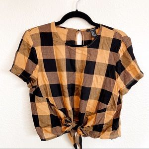 Forever 21 Women’s Tie Front Woven Top Plaid